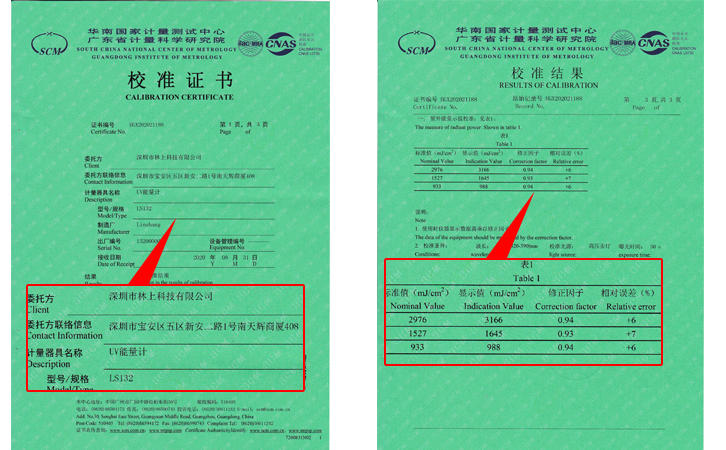 LS132UV能量计校准证书